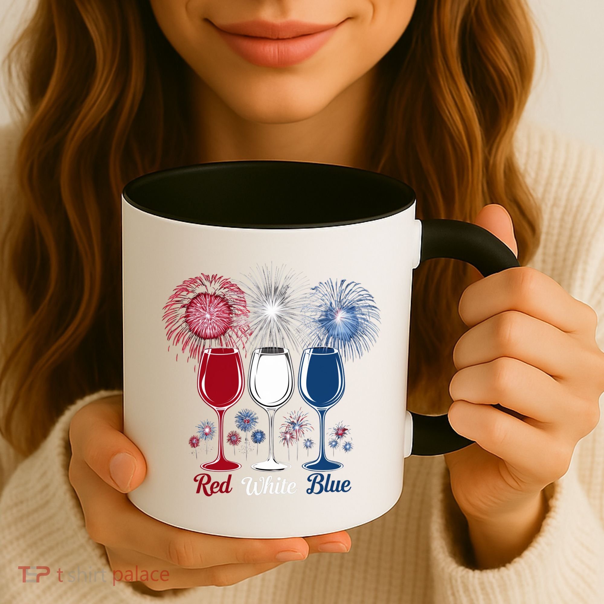 Red Wine & Blue 4th Of July Wine Glasses Firework Patriotic Coffee Mug