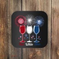 Red Wine & Blue 4th Of July Wine Glasses Firework Patriotic Coaster thumb 0