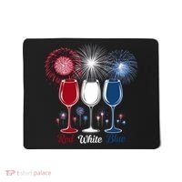 Red Wine & Blue 4th Of July Wine Glasses Firework Patriotic Mousepad thumb 0