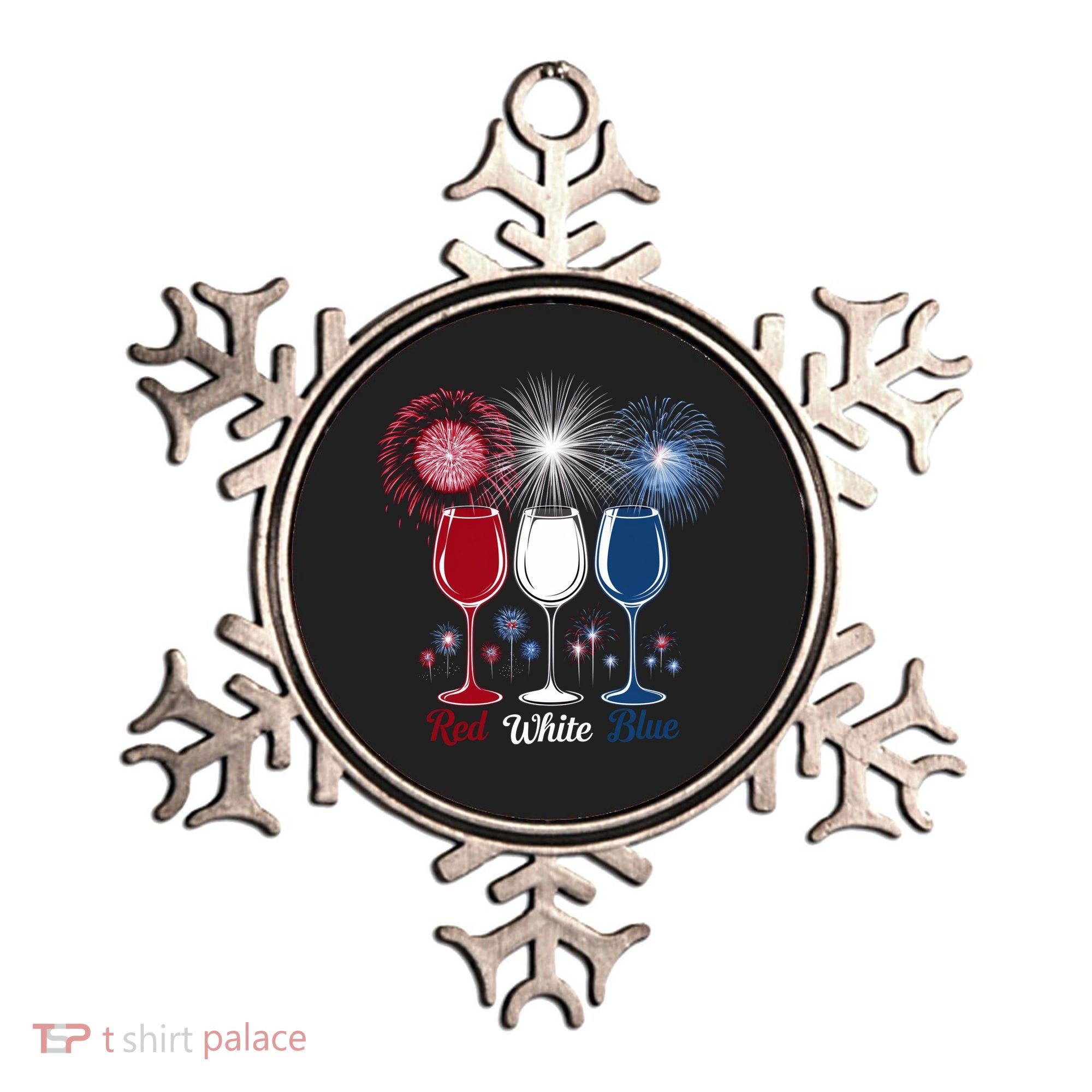 Red Wine & Blue 4th Of July Wine Glasses Firework Patriotic Ornament
