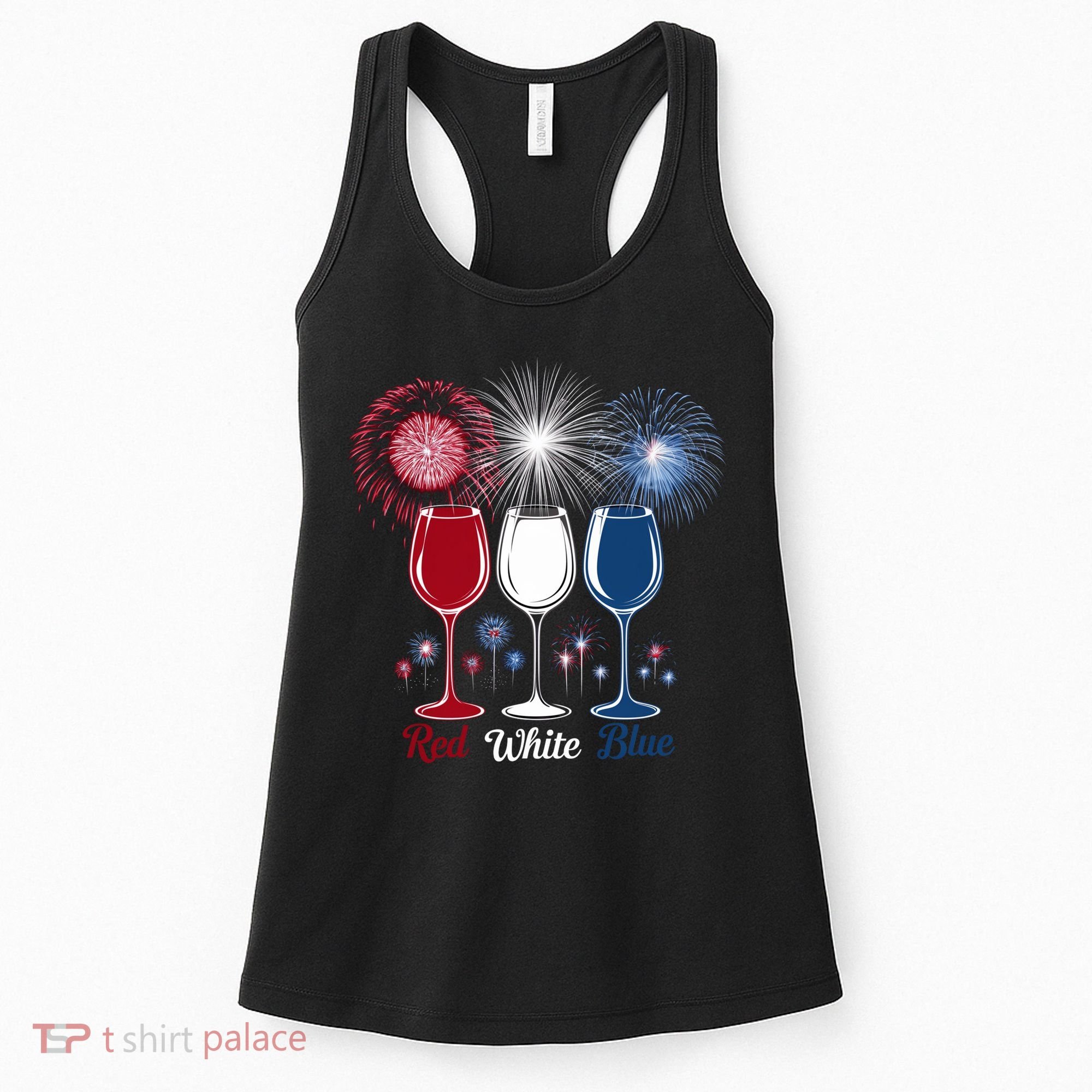 Red Wine & Blue 4th Of July Wine Glasses Firework Patriotic Women's Tank Top