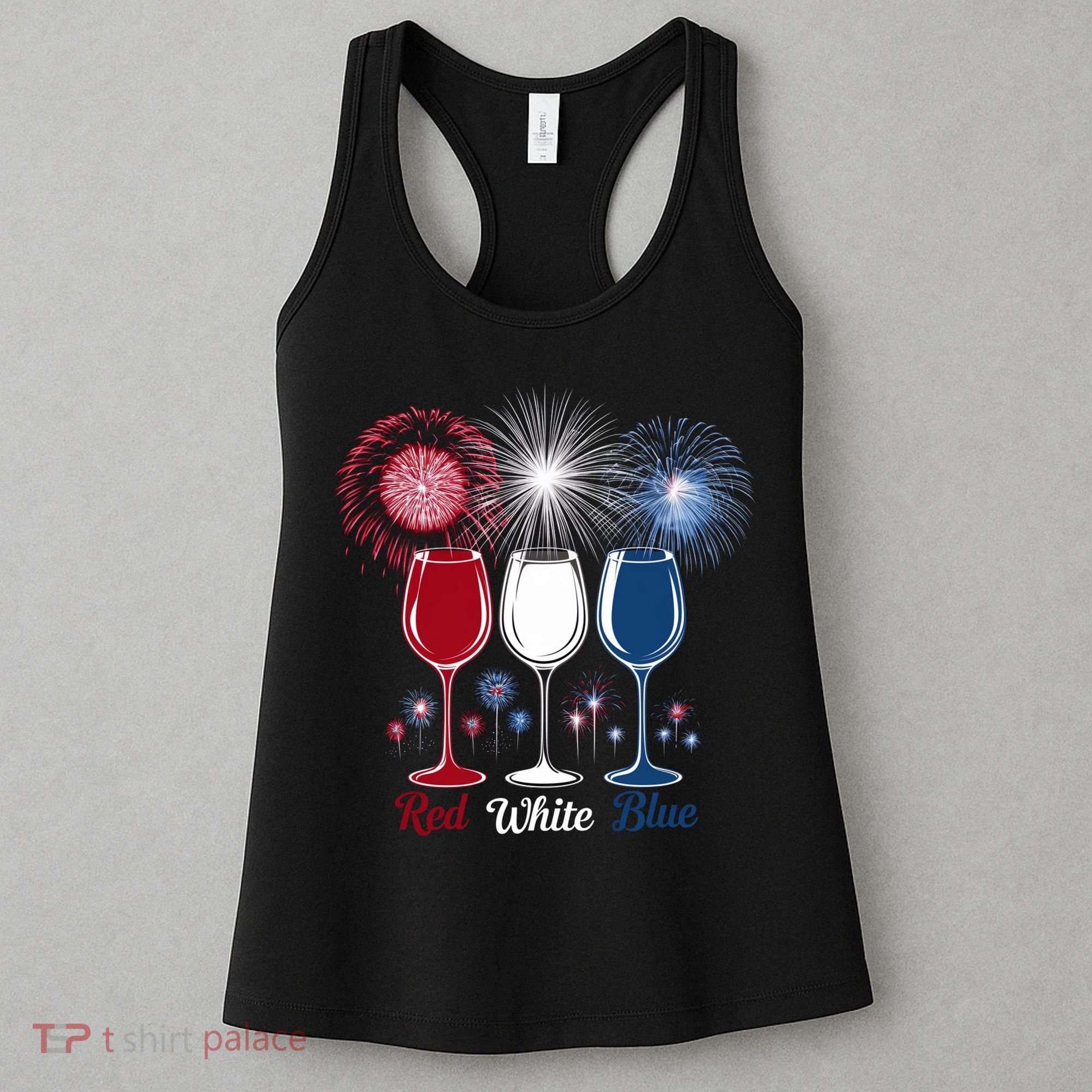 Red Wine & Blue 4th Of July Wine Glasses Firework Patriotic Women's Tank Top