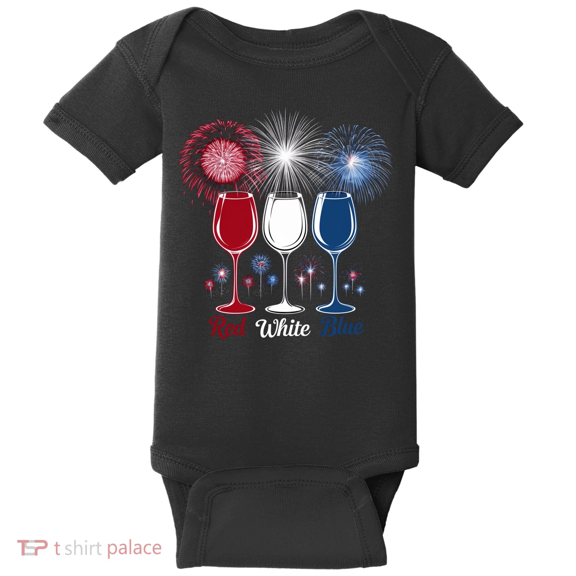 Red Wine & Blue 4th Of July Wine Glasses Firework Patriotic Baby Bodysuit