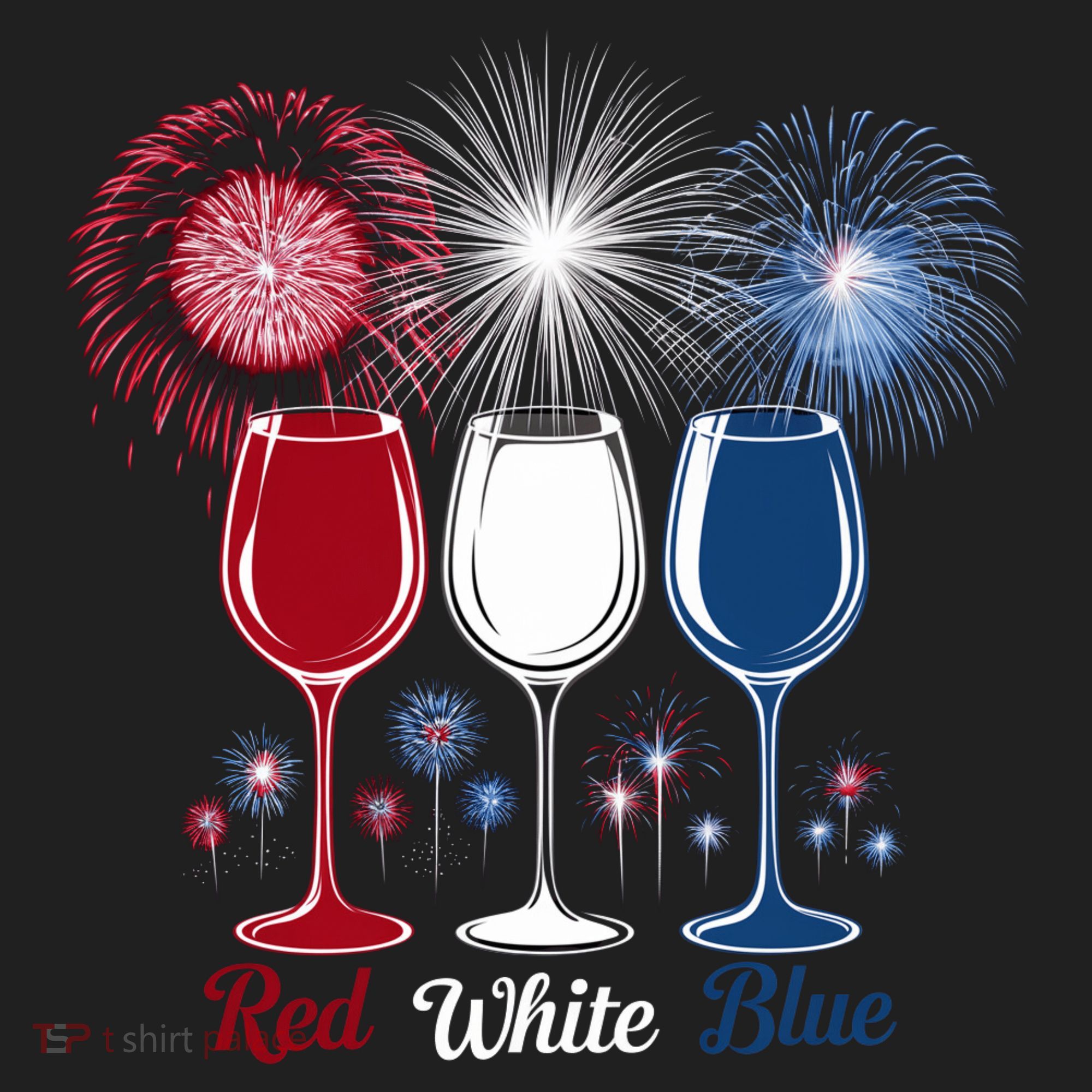 Red Wine & Blue 4th Of July Wine Glasses Firework Patriotic Hat
