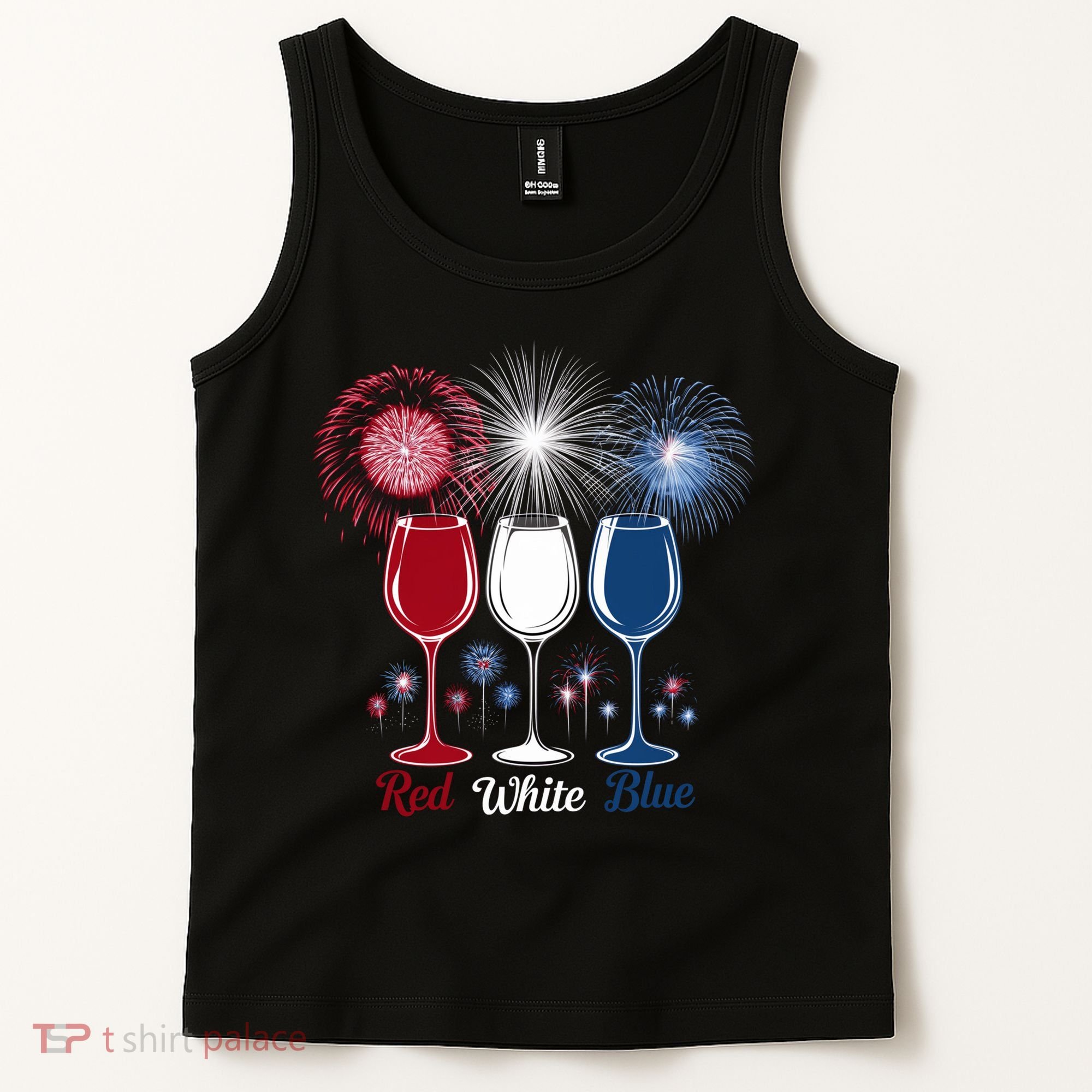 Red Wine & Blue 4th Of July Wine Glasses Firework Patriotic Tank Top