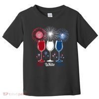 Red Wine & Blue 4th Of July Wine Glasses Firework Patriotic Toddler T-Shirt thumb 0