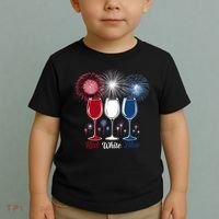 Red Wine & Blue 4th Of July Wine Glasses Firework Patriotic Toddler T-Shirt thumb 2