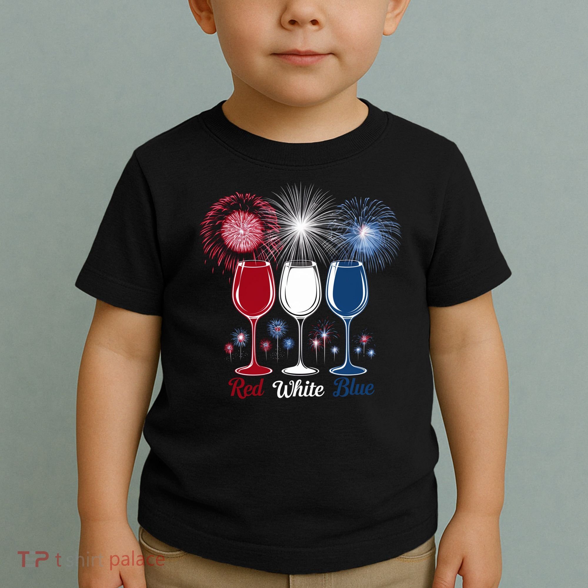 Red Wine & Blue 4th Of July Wine Glasses Firework Patriotic Toddler T-Shirt