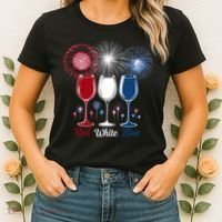 Red Wine & Blue 4th Of July Wine Glasses Firework Patriotic Women's T-Shirt thumb 2