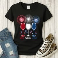 Red Wine & Blue 4th Of July Wine Glasses Firework Patriotic Women's T-Shirt thumb 3