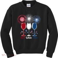Red Wine & Blue 4th Of July Wine Glasses Firework Patriotic Kids Sweatshirt thumb 0
