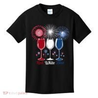 Red Wine & Blue 4th Of July Wine Glasses Firework Patriotic Kids T-Shirt thumb 0
