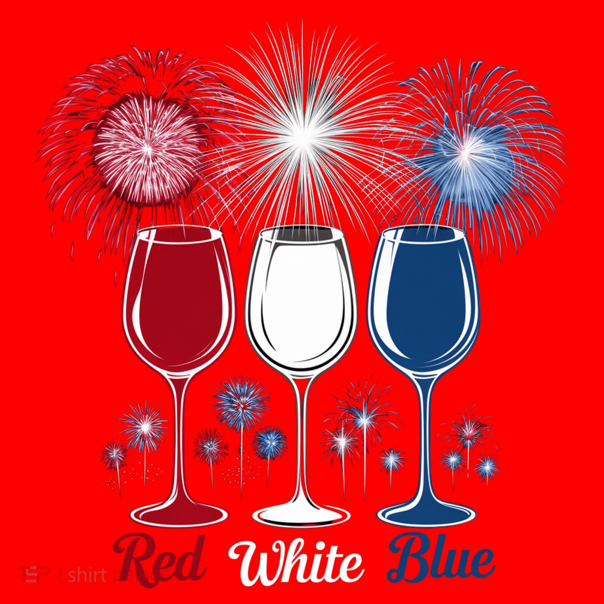 Red Wine & Blue 4th Of July Wine Glasses Firework Patriotic Santa Hat