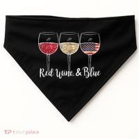 Red Wine & Blue 4th Of July Wine Red White Blue Wine Glasses USA-Made Doggie Bandana thumb 0