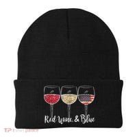 Red Wine & Blue 4th Of July Wine Red White Blue Wine Glasses Beanie thumb 0