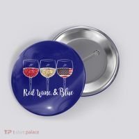 Red Wine & Blue 4th Of July Wine Red White Blue Wine Glasses Button thumb 0