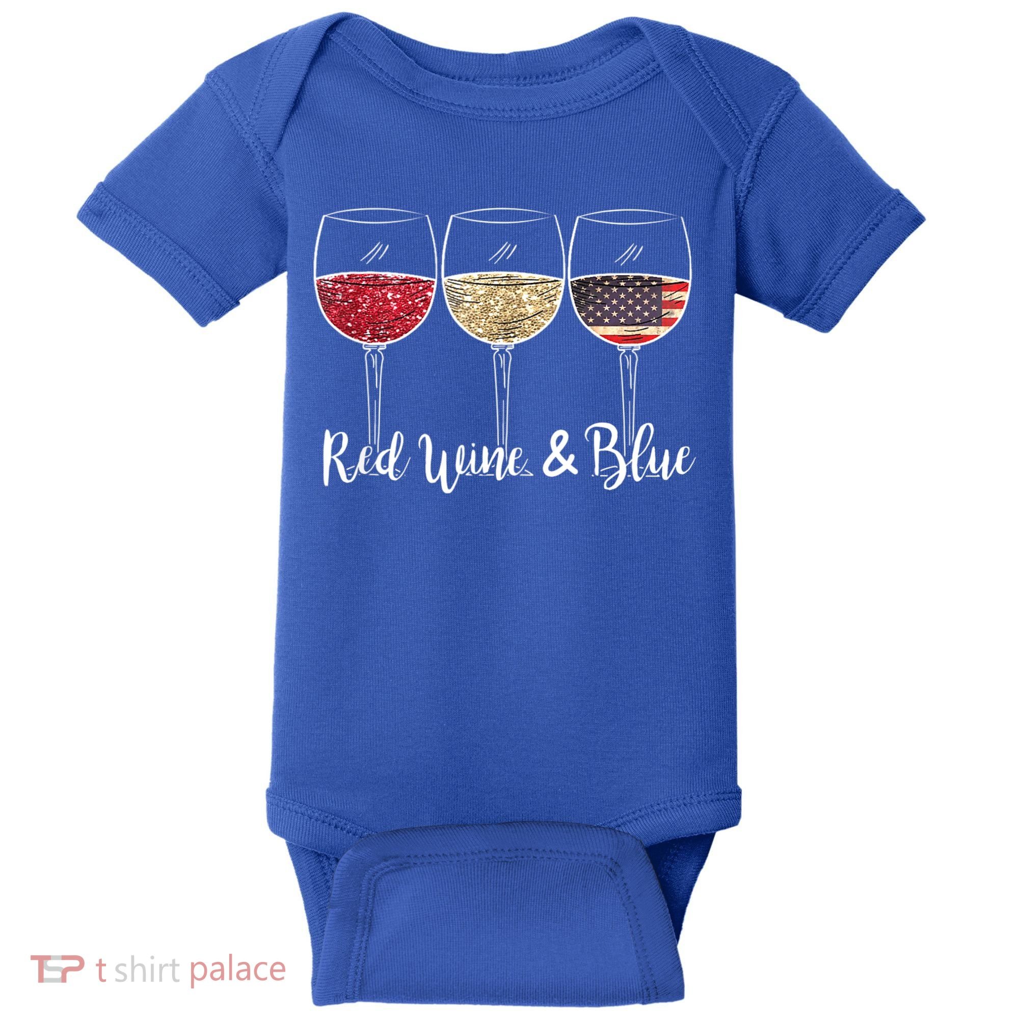 Red Wine & Blue 4th Of July Wine Red White Blue Wine Glasses Baby Bodysuit