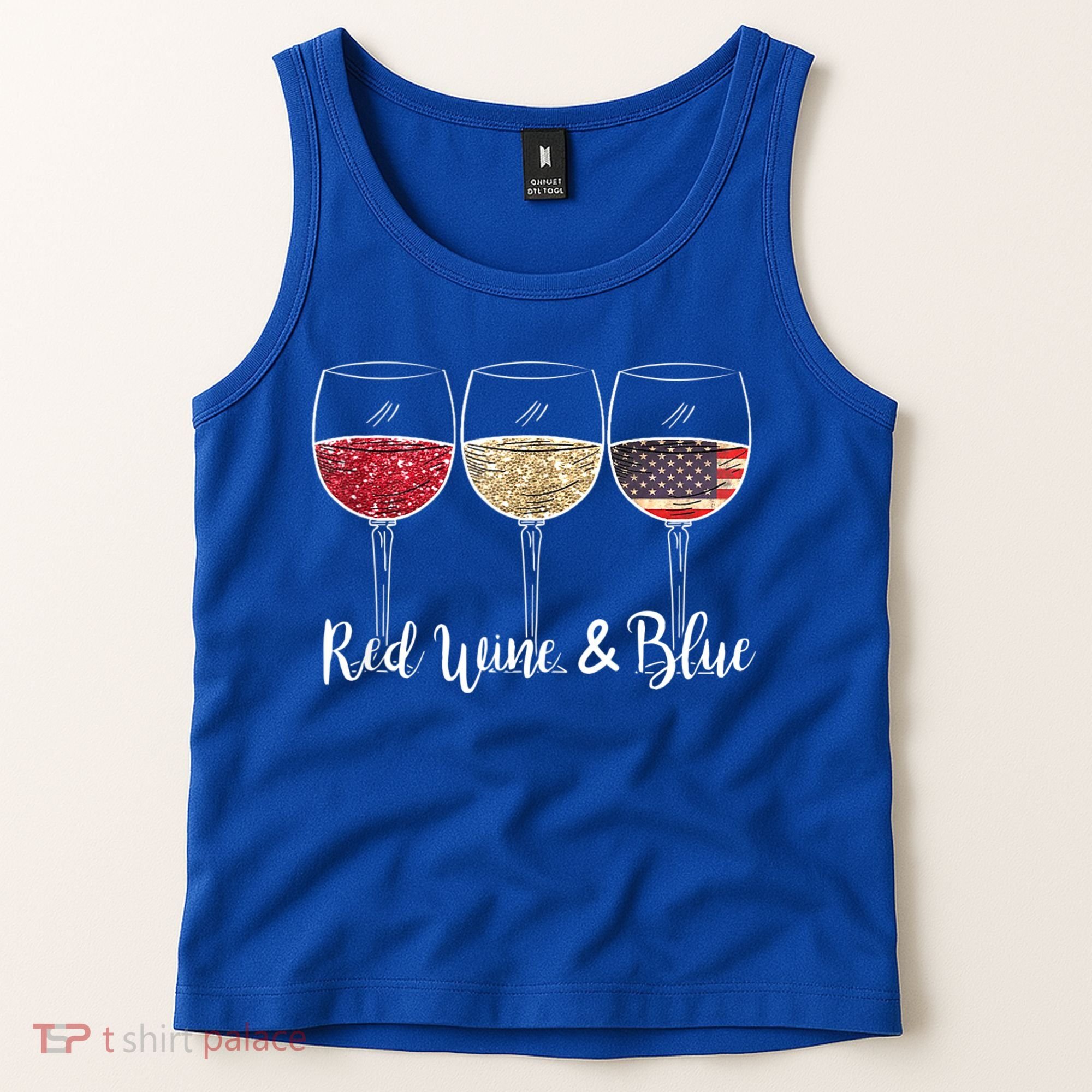 Red Wine & Blue 4th Of July Wine Red White Blue Wine Glasses Tank Top