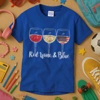 Red Wine & Blue 4th Of July Wine Red White Blue Wine Glasses Kids T-Shirt thumb 3