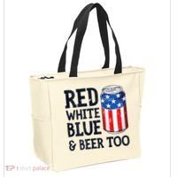 Red White Blue And Beer Too 4th Of July Drinking Tote Bag thumb 2