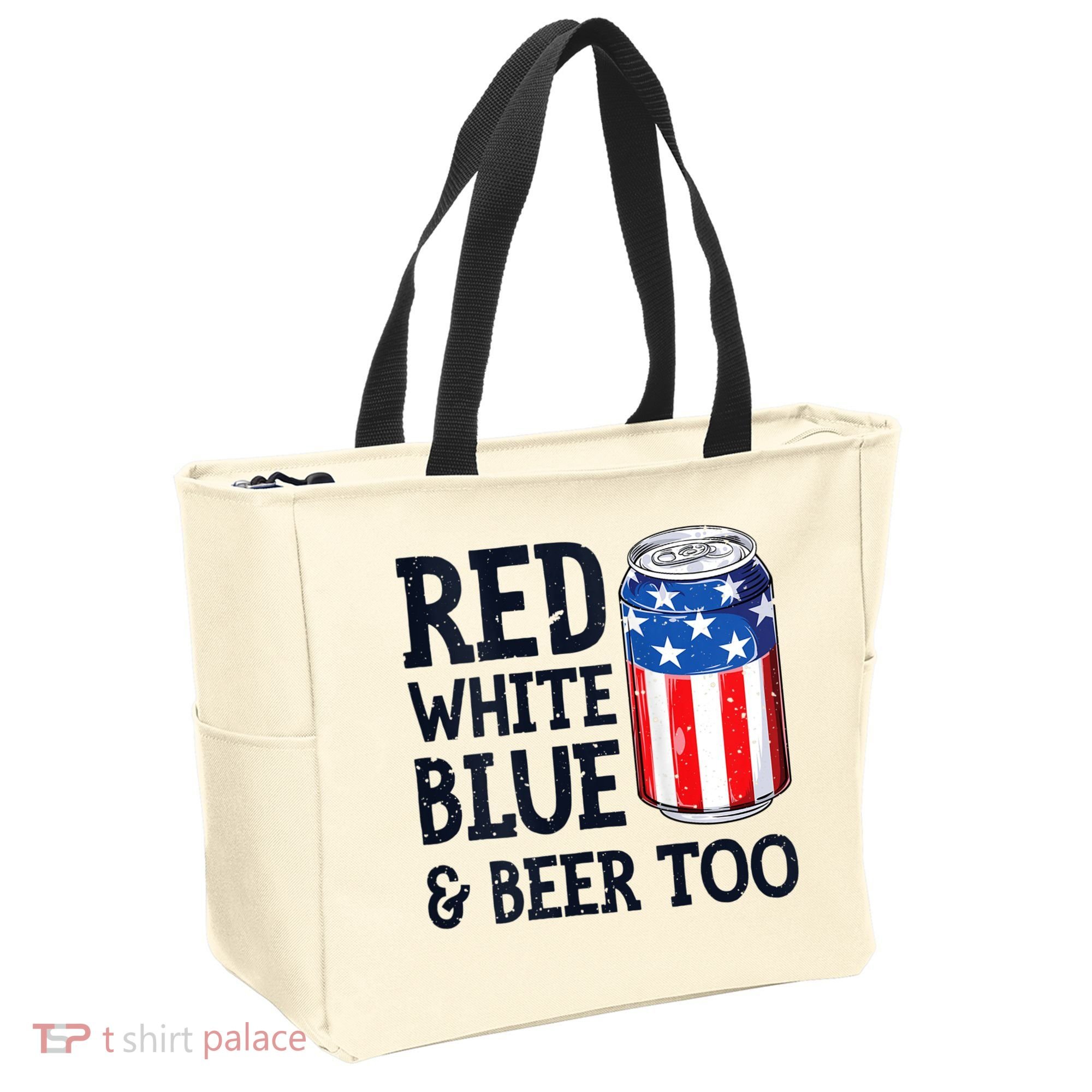 Red White Blue And Beer Too 4th Of July Drinking Tote Bag