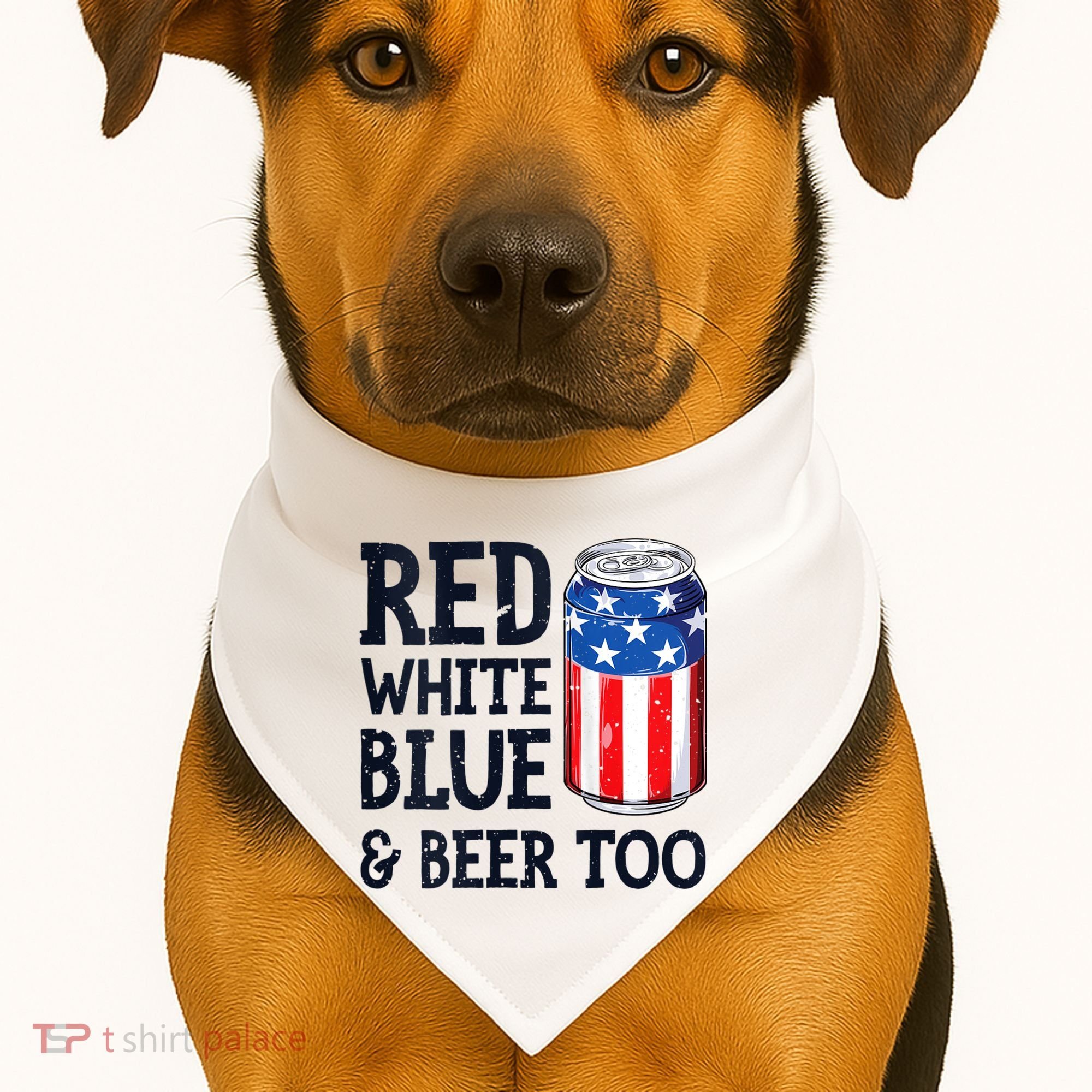 Red White Blue And Beer Too 4th Of July Drinking USA-Made Doggie Bandana