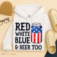 Red White Blue And Beer Too 4th Of July Drinking Hoodie thumb 4
