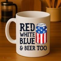 Red White Blue And Beer Too 4th Of July Drinking Coffee Mug thumb 4