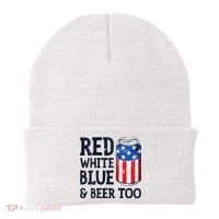 Red White Blue And Beer Too 4th Of July Drinking Beanie thumb 0
