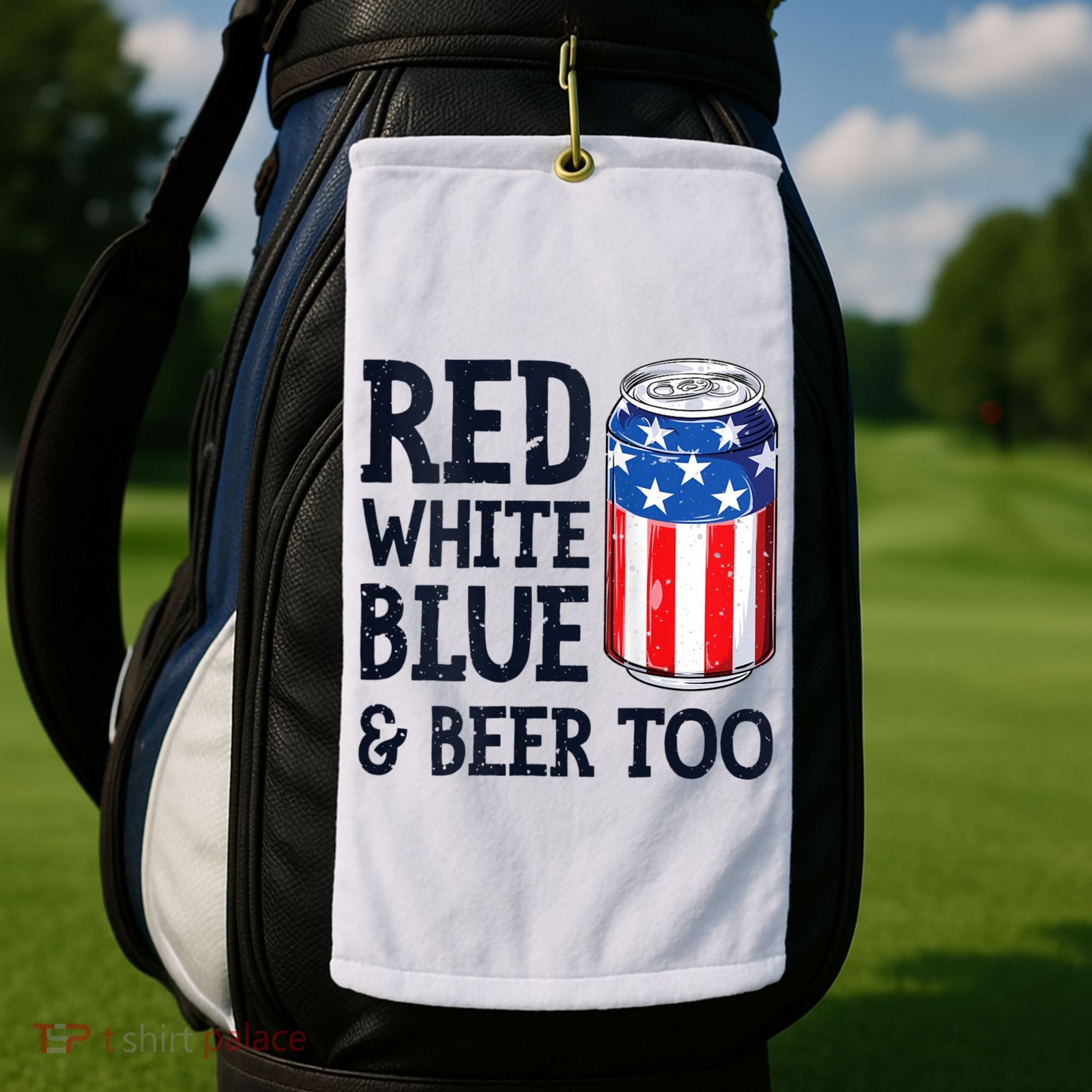 Red White Blue And Beer Too 4th Of July Drinking Golf Towel
