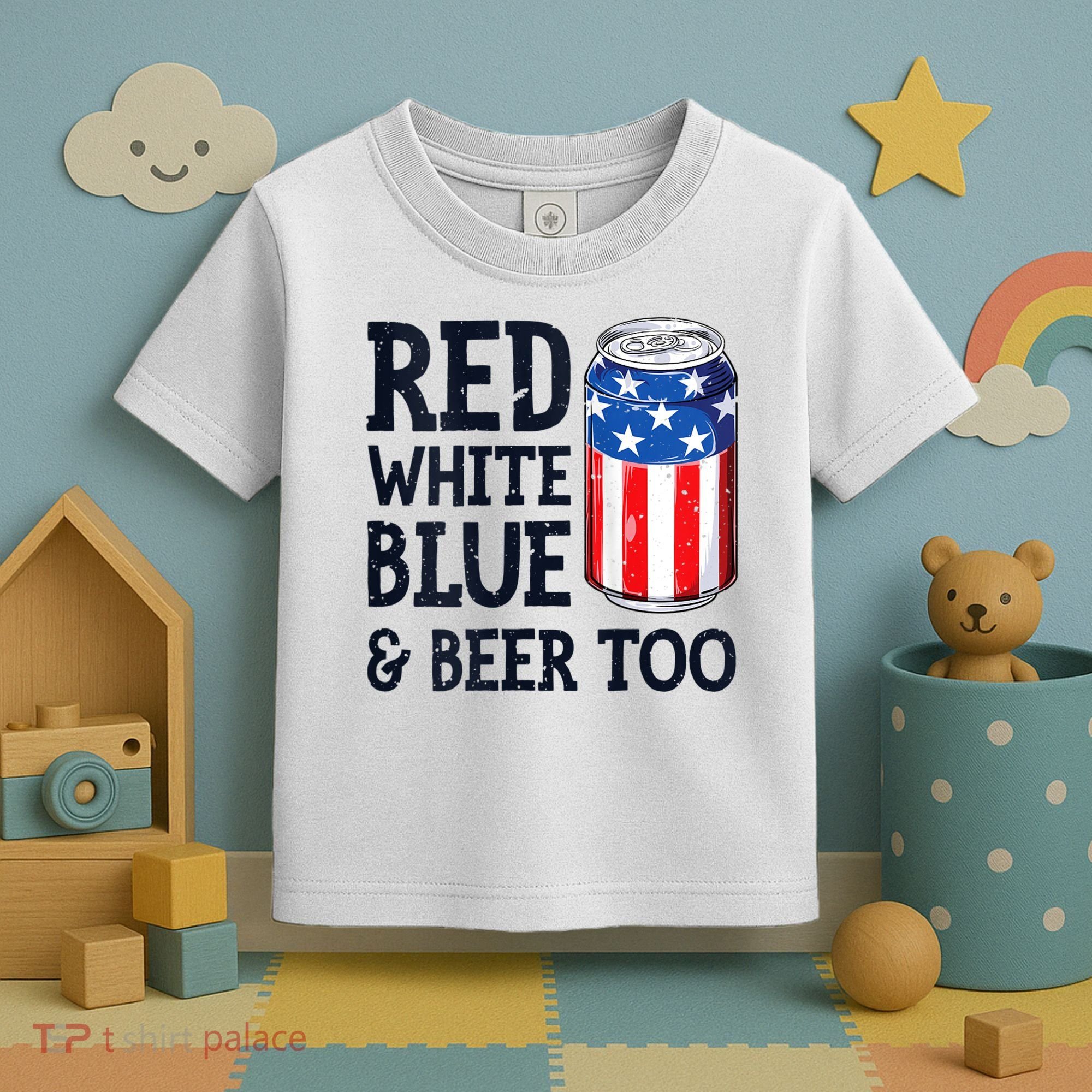 Red White Blue And Beer Too 4th Of July Drinking Toddler T-Shirt