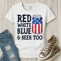 Red White Blue And Beer Too 4th Of July Drinking Women's T-Shirt thumb 3