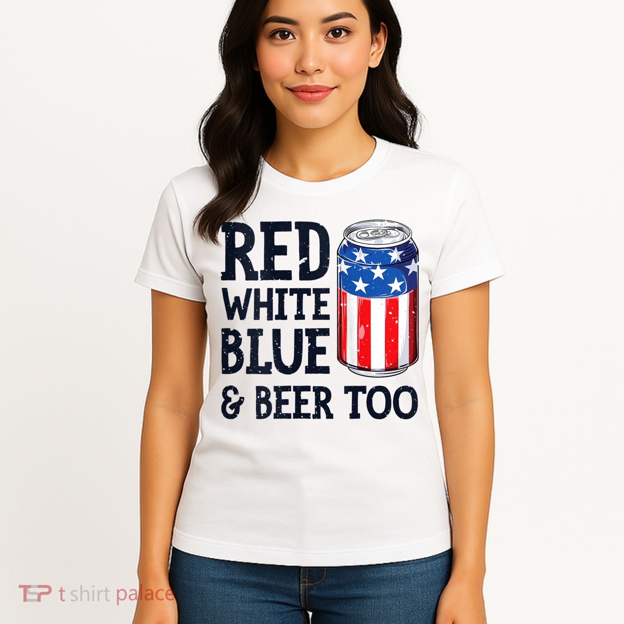 Red White Blue And Beer Too 4th Of July Drinking Women's T-Shirt