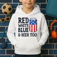 Red White Blue And Beer Too 4th Of July Drinking Kids Hoodie thumb 2