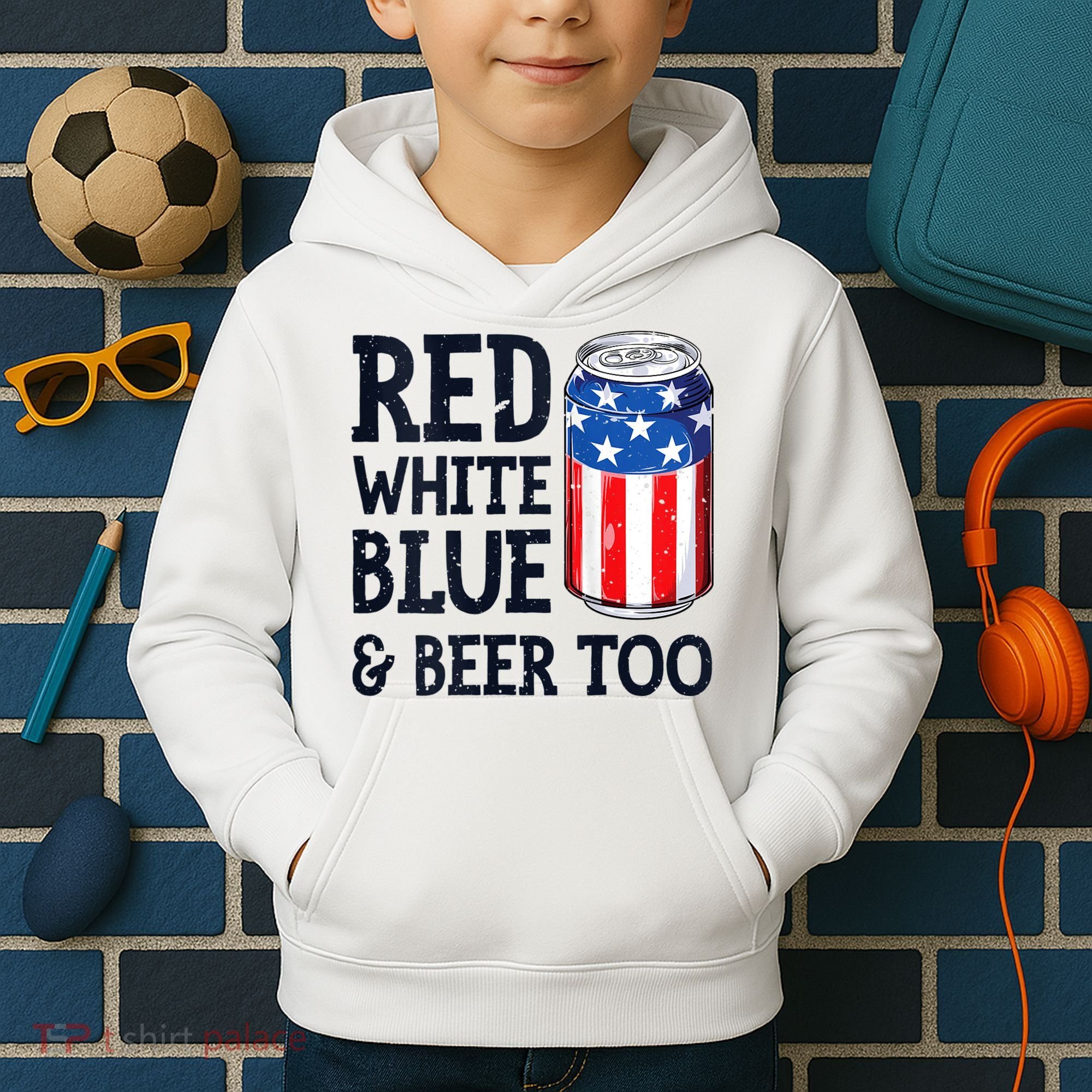 Red White Blue And Beer Too 4th Of July Drinking Kids Hoodie