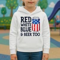 Red White Blue And Beer Too 4th Of July Drinking Kids Hoodie thumb 3