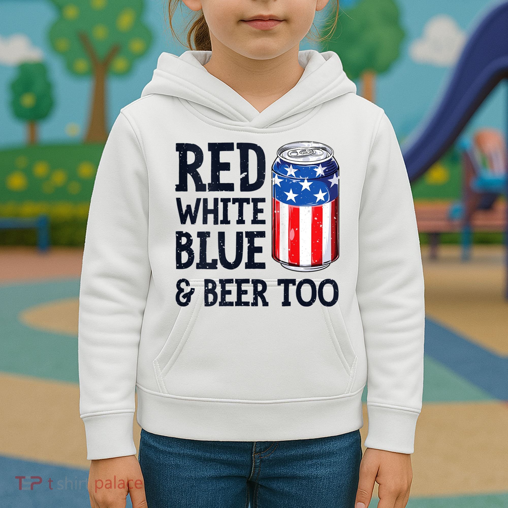 Red White Blue And Beer Too 4th Of July Drinking Kids Hoodie