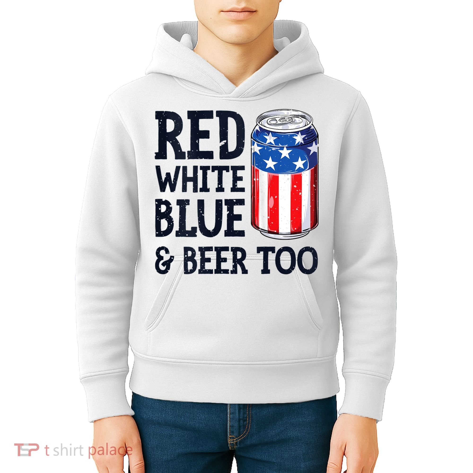 Red White Blue And Beer Too 4th Of July Drinking Kids Hoodie