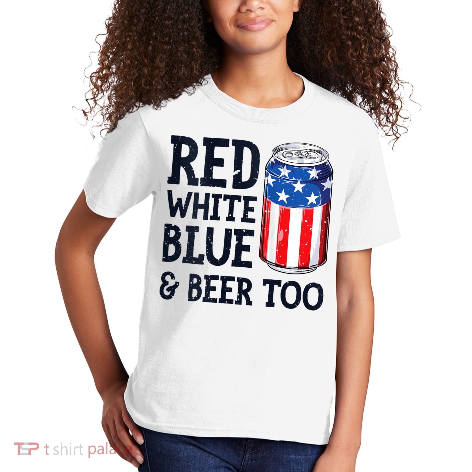 Red White Blue And Beer Too 4th Of July Drinking Kids T-Shirt