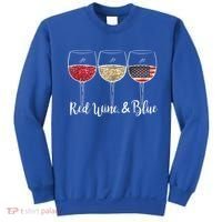 Red Wine & Blue 4th Of July Wine Red White Blue Wine Glasses Sweatshirt thumb 0