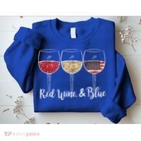 Red Wine & Blue 4th Of July Wine Red White Blue Wine Glasses Sweatshirt thumb 2