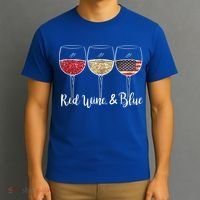 Red Wine & Blue 4th Of July Wine Red White Blue Wine Glasses T-Shirt thumb 3