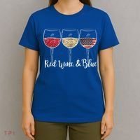 Red Wine & Blue 4th Of July Wine Red White Blue Wine Glasses T-Shirt thumb 4