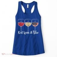 Red Wine & Blue 4th Of July Wine Red White Blue Wine Glasses Women's Tank Top thumb 0