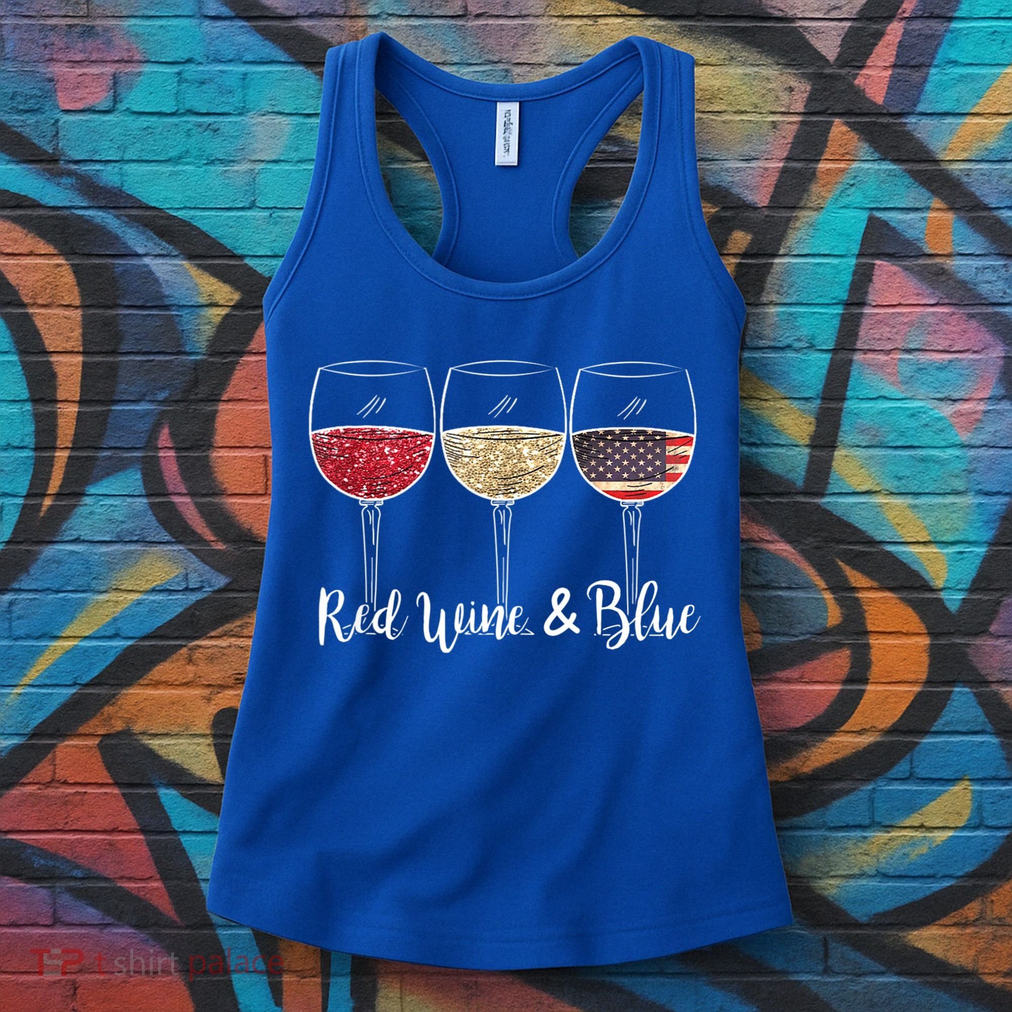 Red Wine & Blue 4th Of July Wine Red White Blue Wine Glasses Women's Tank Top