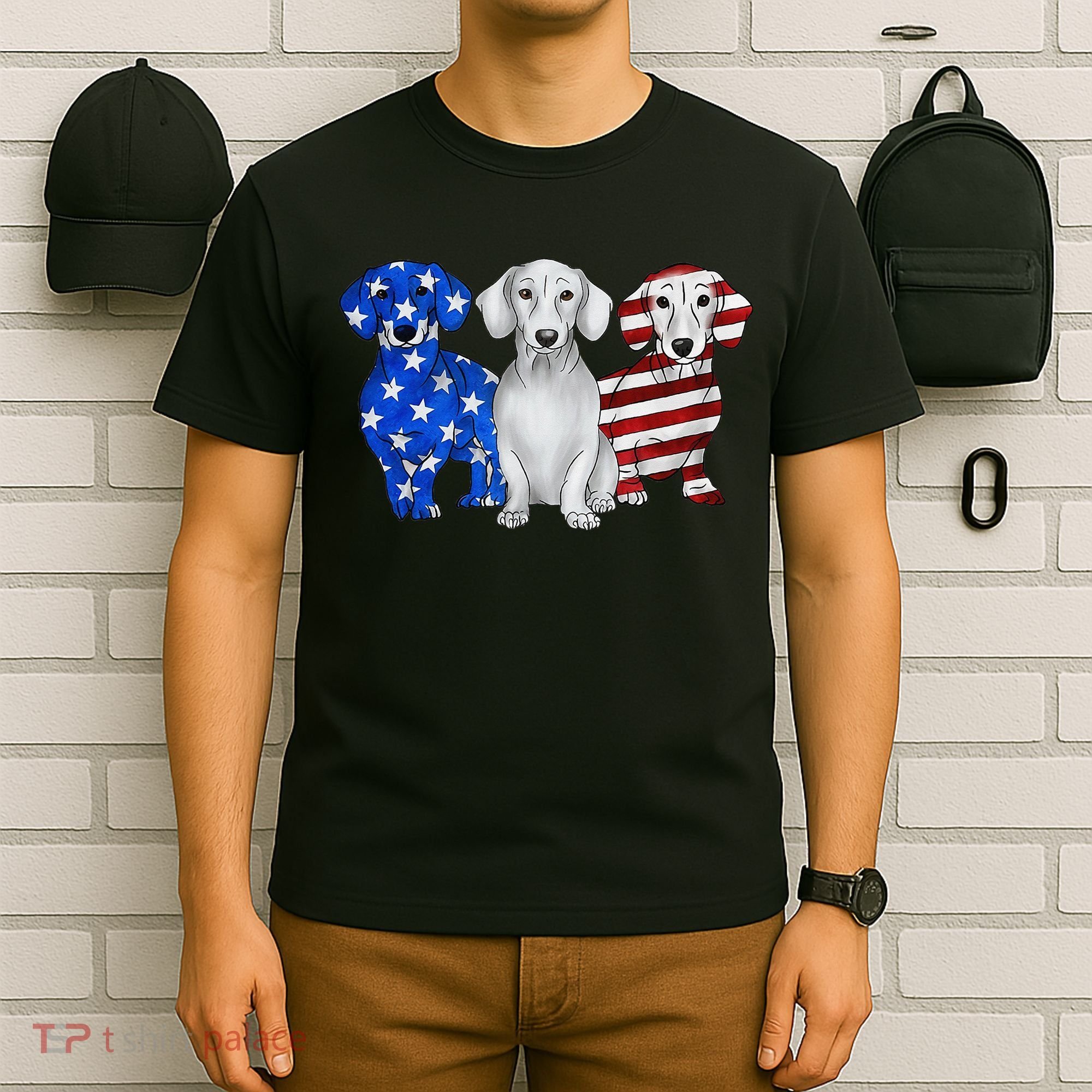 Red White Blue Dachshund American Flag 4th Of July Patriot T-Shirt