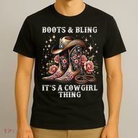 Rodeo Women Cowboy Boots And Bling Its A Cowgirl Thing T-Shirt thumb 3