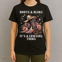 Rodeo Women Cowboy Boots And Bling Its A Cowgirl Thing T-Shirt thumb 4