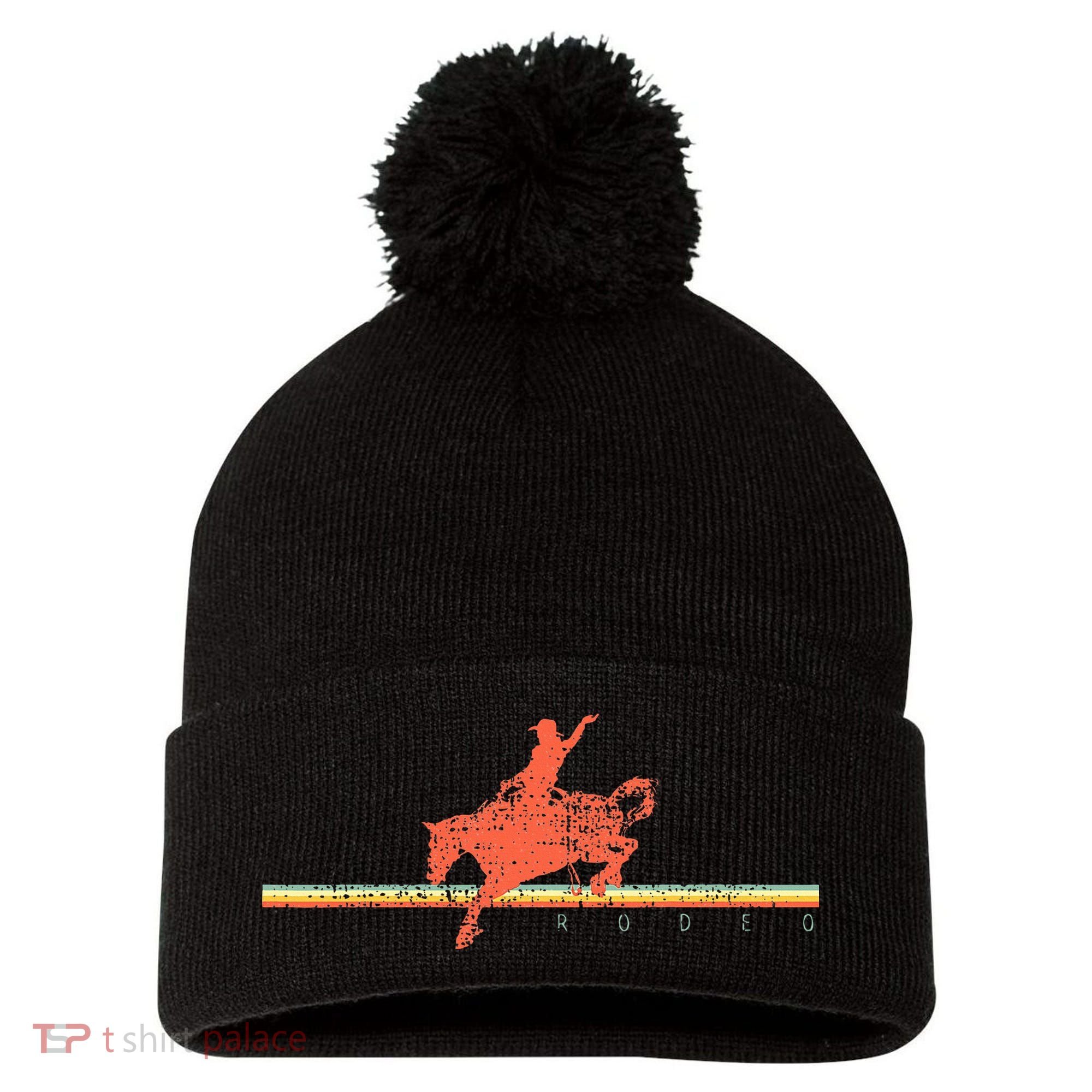 Rodeo Western Country Horse Pom Pom 12in Knit Beanie