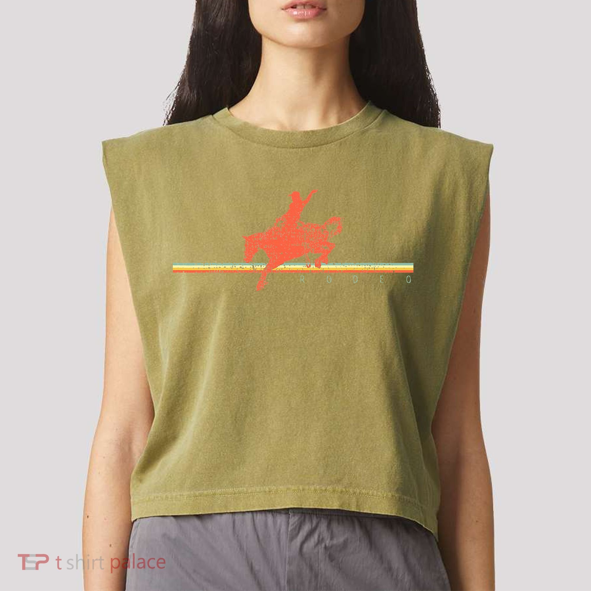 Rodeo Western Country Horse Garment-Dyed Women's Muscle Tee